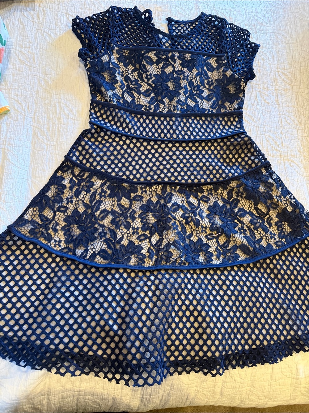 Blush Navy Lace & Mesh Tiered Party Dress for Girls